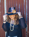 Leather Hat Band w/ Silk Flower & Feathers-Gold (Band Only) 952x