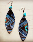 **Narrow Leather Oval Earrings Blue Navajo w/ Turquoise 206t