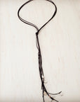 Dark Brown Rustic Knotted Leather Cord Necklace White Turquoise 263m