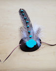 Turquoise Accent Guinea Feather & Leather Hat Band Only 952e