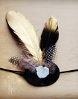 Gold Feather, White Stone & Black Leather Hat Band (Band only) 983h