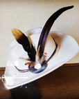 Black/Gold Feather, White Stone & Black Leather Hat Band (Band only) 983g