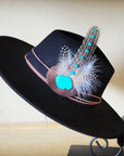 Turquoise Accent Guinea Feather Hat Band + Choice of Hat 986i