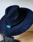 Black Leather Hat Band w/ Turquoise Slab + Choice of Boho Hat