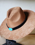 Black Leather Hat Band w/ Turquoise Slab + Choice of Boho Hat
