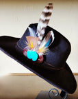 Turkey Feather & Turquoise Slab Hat Band + Choice of Hat 985z