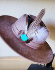 **Boho Western Hat w/ Choice of Feather Hat Band-Taupe 982b