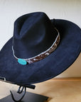 Spotted Hide w/ Turquoise Slab Leather Band + Choice of Boho Hat 985u