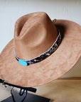 Spotted Hide w/ Turquoise Slab Leather Band + Choice of Boho Hat 985u