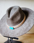 Tan Hide w/ Turquoise Slab Leather Band + Choice of Boho Hat 985t