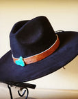 Brown Hide Turquoise Slab Leather Band + Choice of Boho Hat 985s