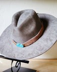 Brown Hide Turquoise Slab Leather Band + Choice of Boho Hat 985s