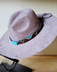 Taupe Boho Western Hat w/ Choice of Leather Band & Turquoise Slab 983w