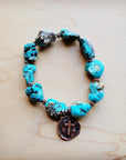Chunky Blue Turquoise Beaded Bracelet 809o