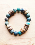 Frosted African Turquoise and Wood Stretch Bracelet (808x)