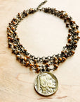 Natural Agate Collar-Length Necklace with Coin 257x