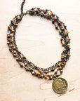 Natural Agate Collar-Length Necklace with Coin 257x