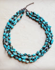 **Triple Strand Blue Turquoise & Copper Collar Necklace 259e