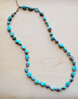 **Long Blue Turquoise and Wood Necklace 259k