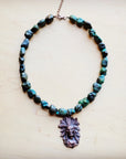 **Natural Turquoise Collar Necklace w/ Indian Head Pendant 259n