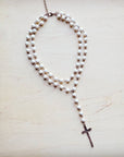Double Strand Lariat White Turquoise Necklace w/ Cross Pendant 259r