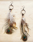 Bone Deer Skin Leather Tassel Earring Peacock Feather 219k