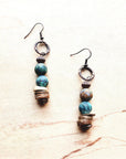 Frosted African Turquoise and Wood Earrings (220d)