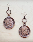 Copper Indian Buffalo Head Earrings 221e