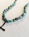 Natural Turquoise Beaded Necklace wi/ Copper Cross Pendant 242u