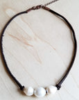 Triple Freshwater Pearl Brown Leather Choker Necklace 243d