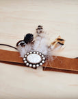 Genuine Suede Leather Hat Band w/ Stone Pendant & Feathers 954u