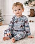 Cowboy Christmas Bamboo Zipper Romper - Convertible Cuffs
