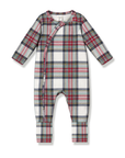 Plaid Baby Christmas Zipper Romper With Convertible Cuffs