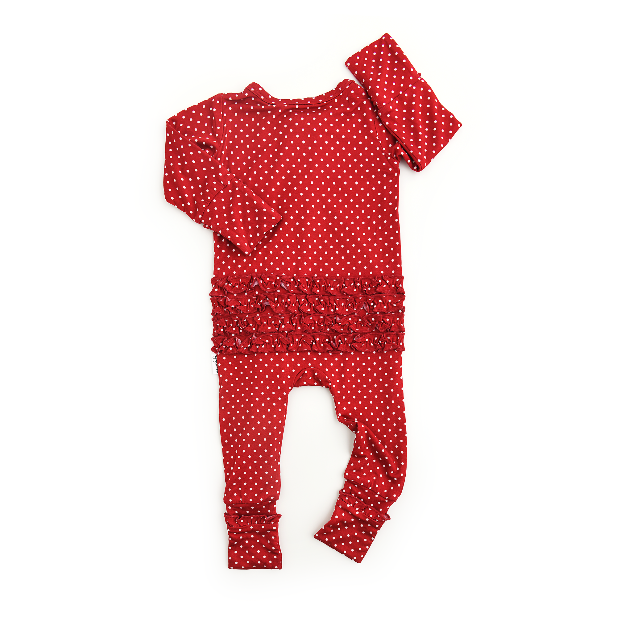 Gigi and Max Ivy Red Polka Dot Ruffle Zip Romper