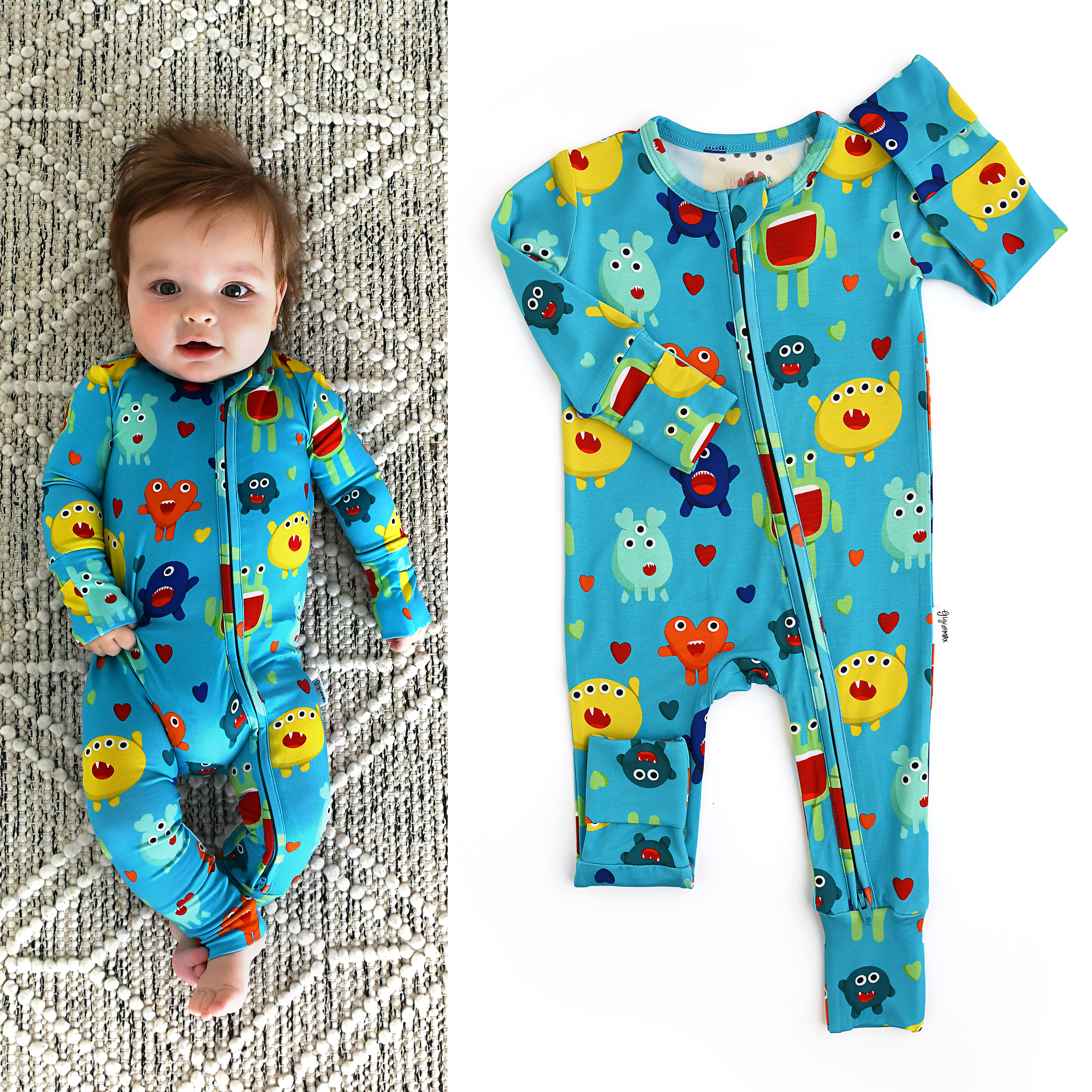 Gigi and Max Finn Monster Zip Romper