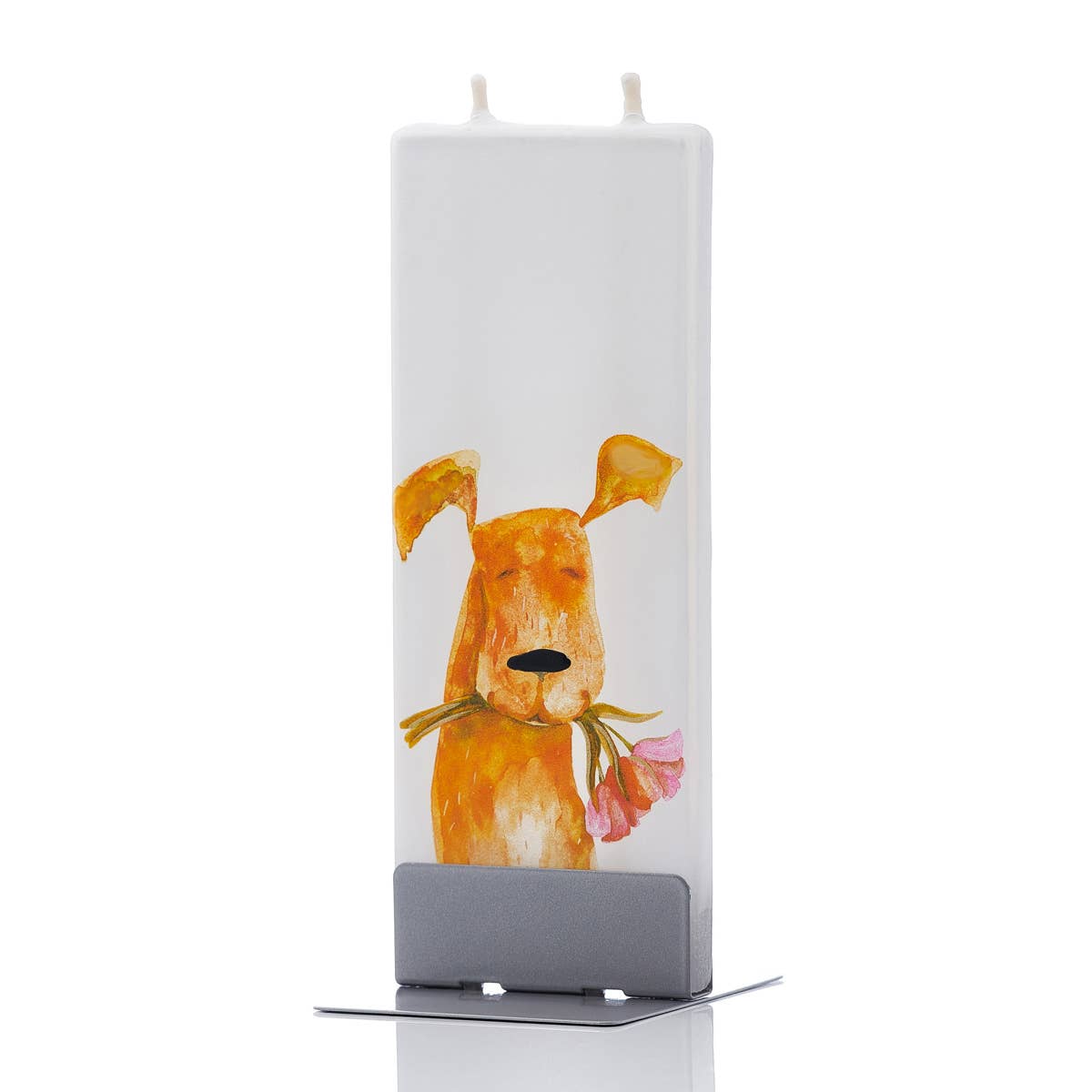 Flatyz Dog With Pink Flowers in Mouth Candle