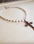 Genuine Freshwater Pearl Collar Boho Necklace w/ Cross 263s