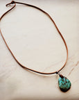 Leather Necklace with Genuine Natural Turquoise Pendant 249q