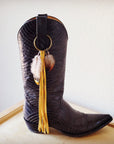 Boho Western Boot Bling Charm with Leather Fringe 500d