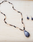 Black Lava Beaded Necklace w/ Druzy Pendant 257lb
