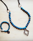 **Frosted Chrysocolla Beaded Necklace w/ Copper Pendant 258h