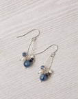 Seaside Kayanite, Pearl, Iolite Cluster Earrings