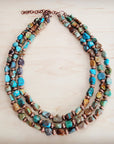 Genuine HuBei Turquoise & Copper Triple Strand Necklace 259t