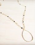 Black Faceted Beads on Gold Chain Necklace w/ Pendant 257kr