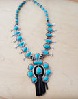 Turquoise Squash Blossom Necklace w/ Short Black Tassel 261y