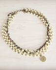 Champagne Pearl Beaded Collar Necklace w/ Pendant 263x