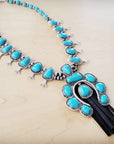Turquoise Squash Blossom Necklace w/ Short Black Tassel 261y