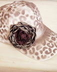 Hand-Painted Leopard Suede Baseball Cap Ivory w/ Flowers 986v
