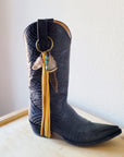 Boho Western Boot Bling Charm with Leather Fringe 500c
