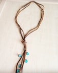 Rustic Knotted Leather Cord Necklace with Turquoise 263g